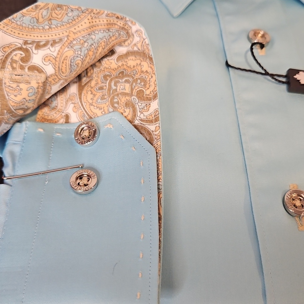 NWT Jared Lang Men's Teal Blue Dress Shirt with Silver Buttons & Paisley Accents - Picture 4 of 8